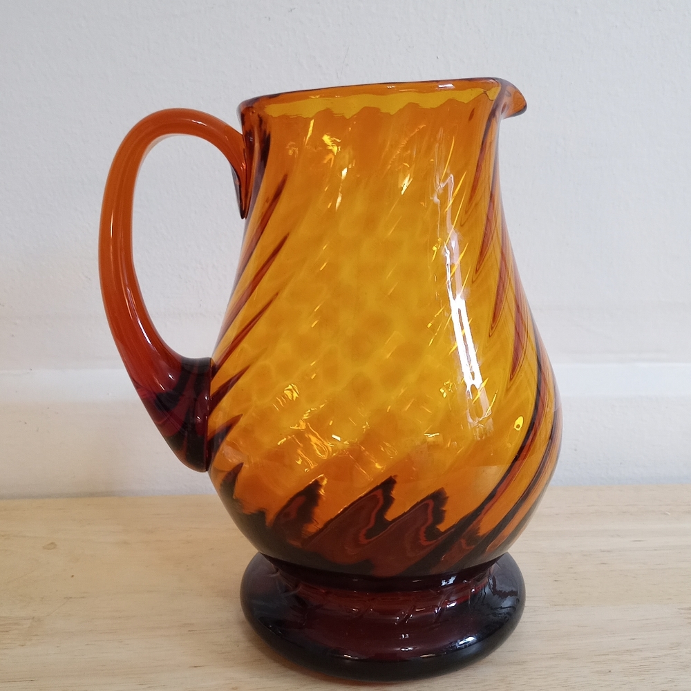Vintage Amber Blown Glass Pitcher